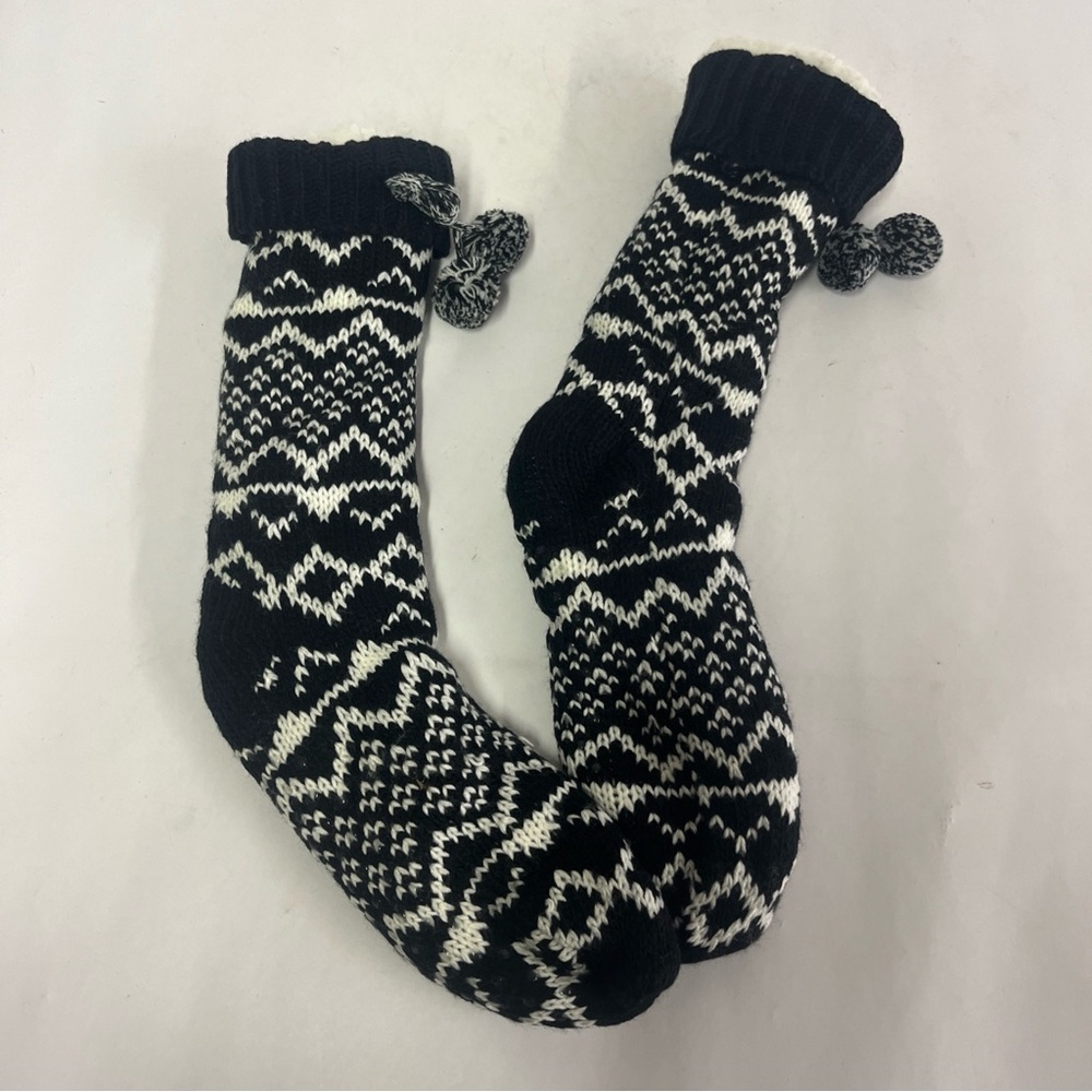 Fair Isle Sherpa Lined Womens Long Black and White Winter Socks New w/o tags